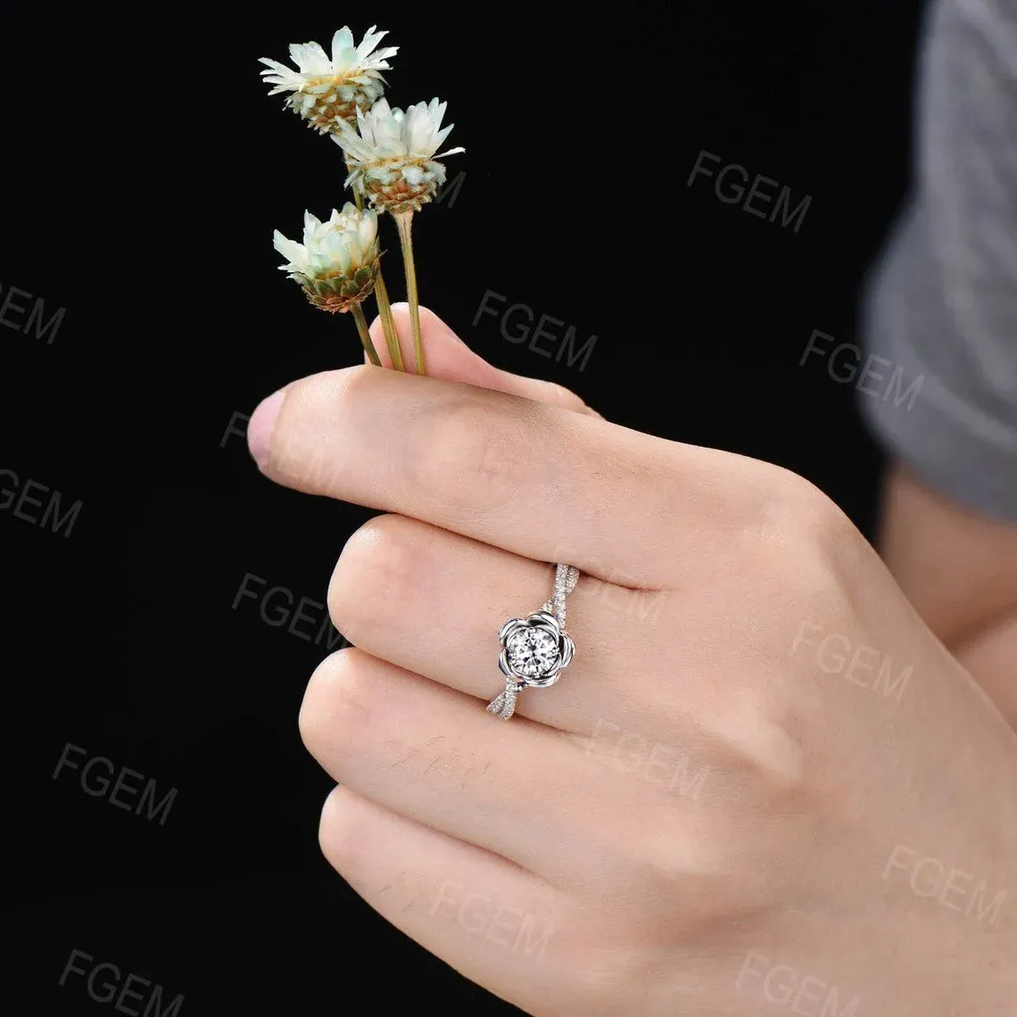 0.5CTW Brilliant Diamond Twist Engagement Ring 5mm Round Lab Grown Diamond IGI Certificate Wedding Ring for Women Unique Nature Inspired Floral Ring