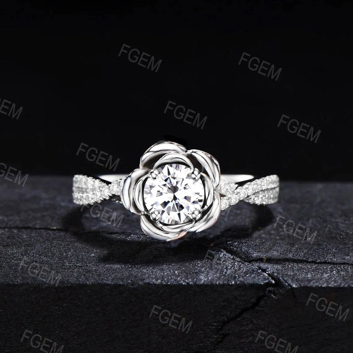 0.5CTW Brilliant Diamond Twist Engagement Ring 5mm Round Lab Grown Diamond IGI Certificate Wedding Ring for Women Unique Nature Inspired Floral Ring