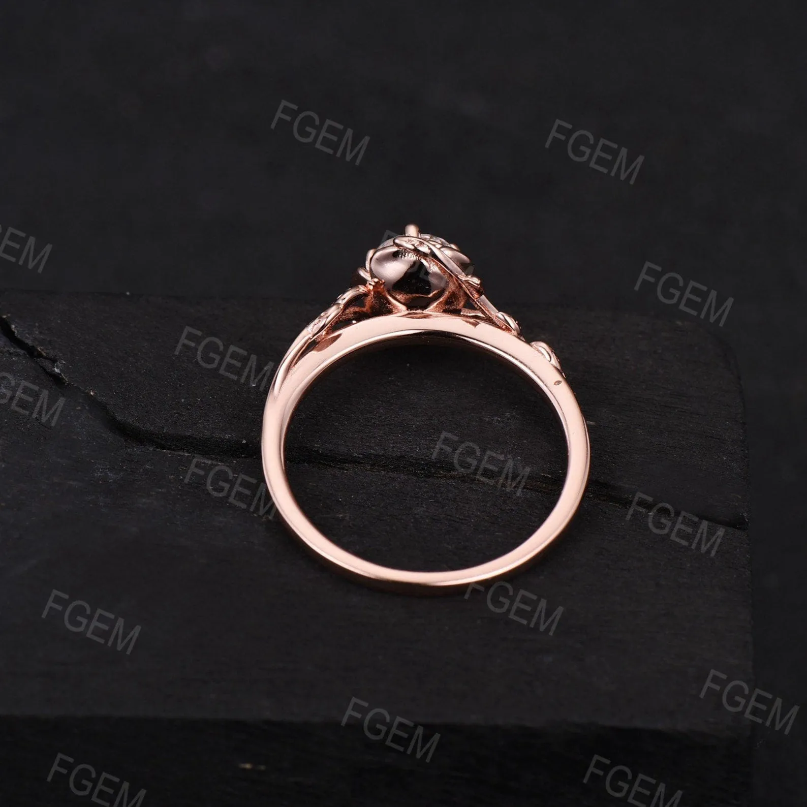 10K Rose Gold Rose Flower Opal Wedding Ring 5mm Round Blue Opal Promise Ring Nature Inspired Floral Branch Blue Sapphire Ring Birthday Gifts