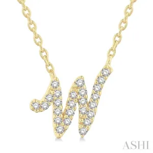 1/10 Ctw Initial 'W' Round cut Diamond Pendant With Chain in 14K Yellow Gold