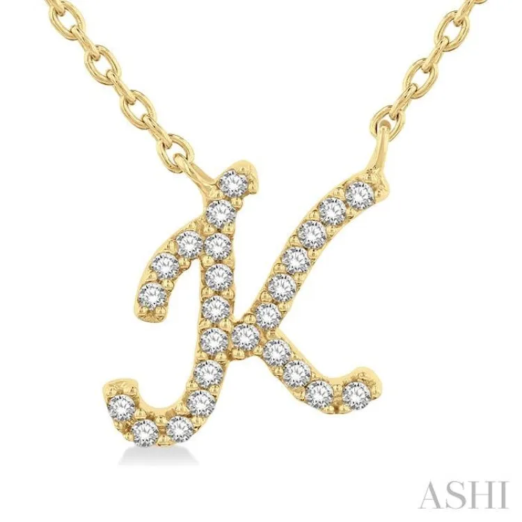 1/20 Ctw Initial 'K' Round cut Diamond Pendant With Chain in 14K Yellow Gold