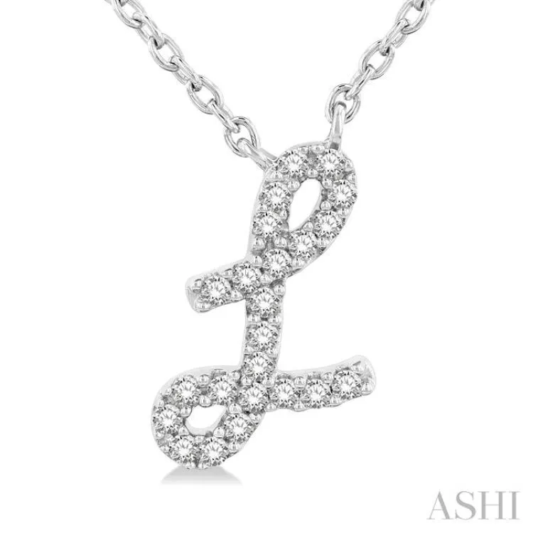 1/20 Ctw Initial 'L' Round cut Diamond Pendant With Chain in 14K White Gold