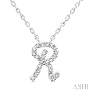 1/20 Ctw Initial 'R' Round cut Diamond Pendant With Chain in 10K White Gold