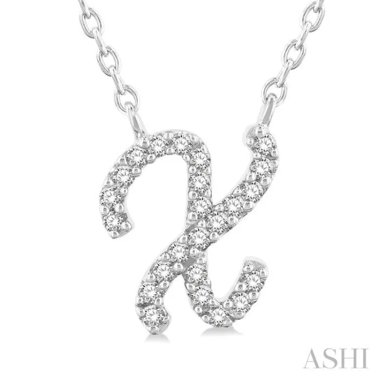 1/20 Ctw Initial 'X' Round cut Diamond Pendant With Chain in 10K White Gold