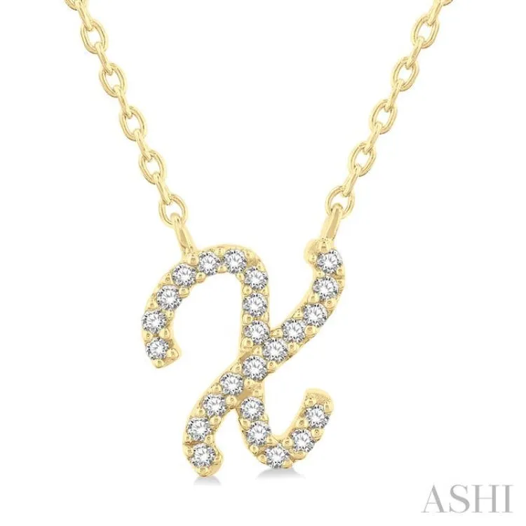 1/20 Ctw Initial 'X' Round cut Diamond Pendant With Chain in 14K Yellow Gold