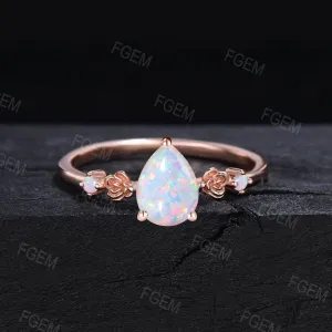 1.25ct Pear Shaped White Opal Engagement Ring Rose Flower Band Floral Opal Ring Nature Inspired Opal Ring October Birthstone Birthday Gift