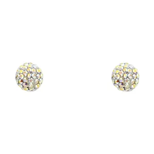 14K Gold CZ Round Crystal Ball Stud Earrings