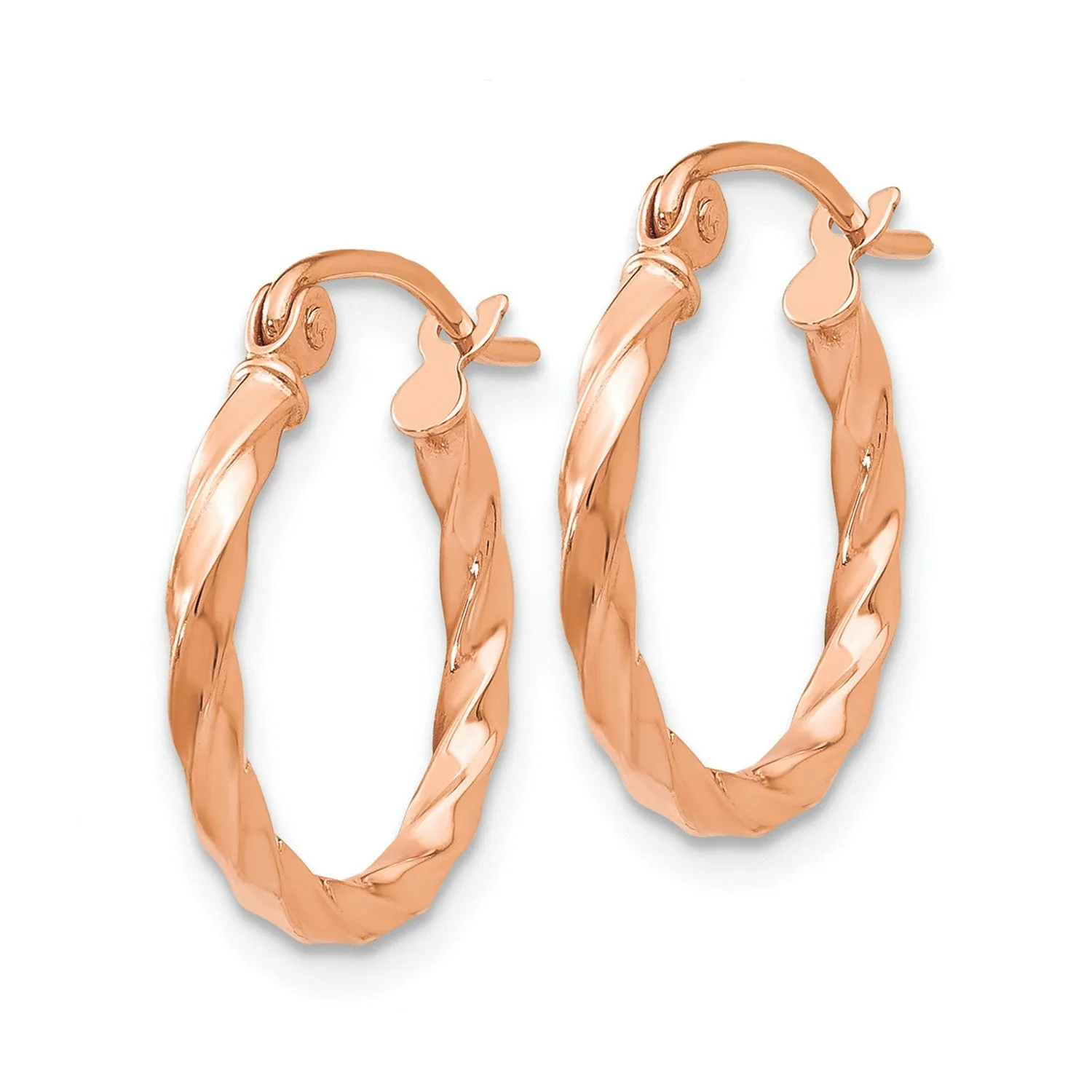 14k Rose Gold Twisted Hoop Earrings,16mm