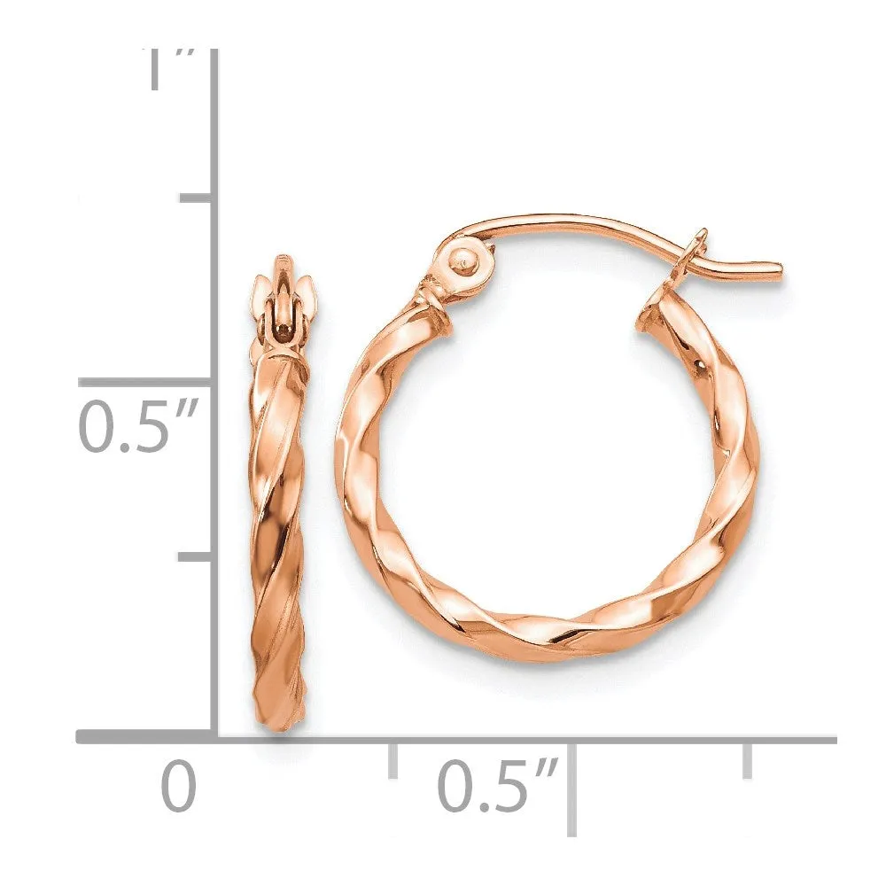 14k Rose Gold Twisted Hoop Earrings,16mm