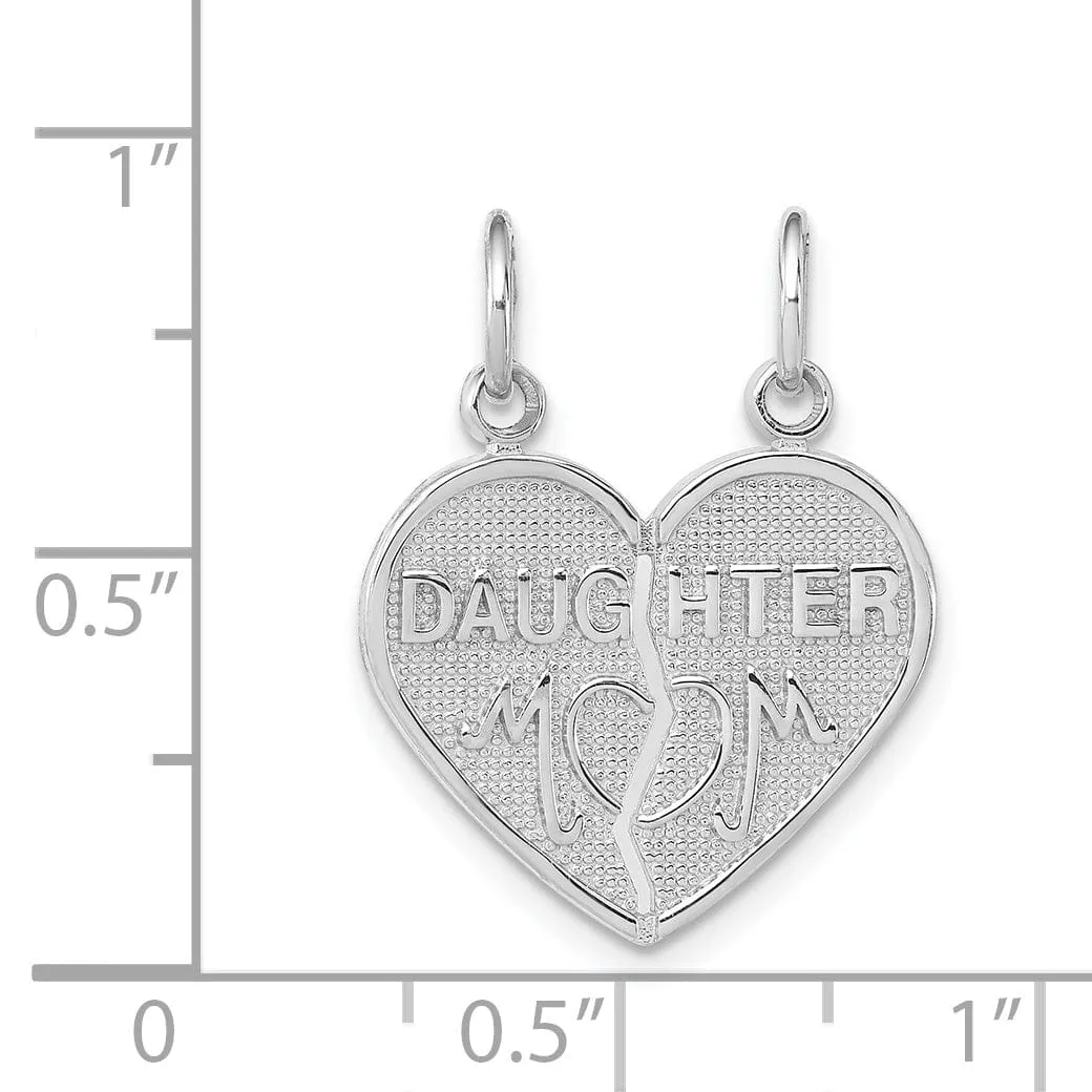 14k White Gold Daughter Mom 2 Piece Heart Charm