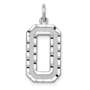 14k White Gold Diamond Cut Finish Large Size Number 0 Charm Pendant