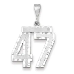 14k White Gold Diamond Cut Finish Large Size Number 47 Charm Pendant