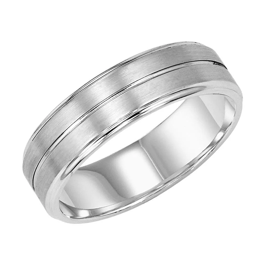 14k White Gold Satin Finished Women’s Wedding Band -with Polished Center Groove - 4mm - 8mm