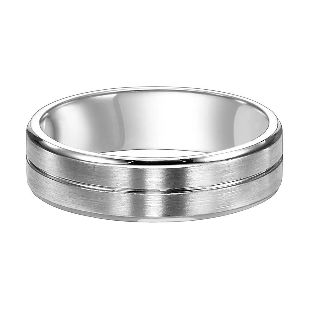 14k White Gold Satin Finished Women’s Wedding Band -with Polished Center Groove - 4mm - 8mm