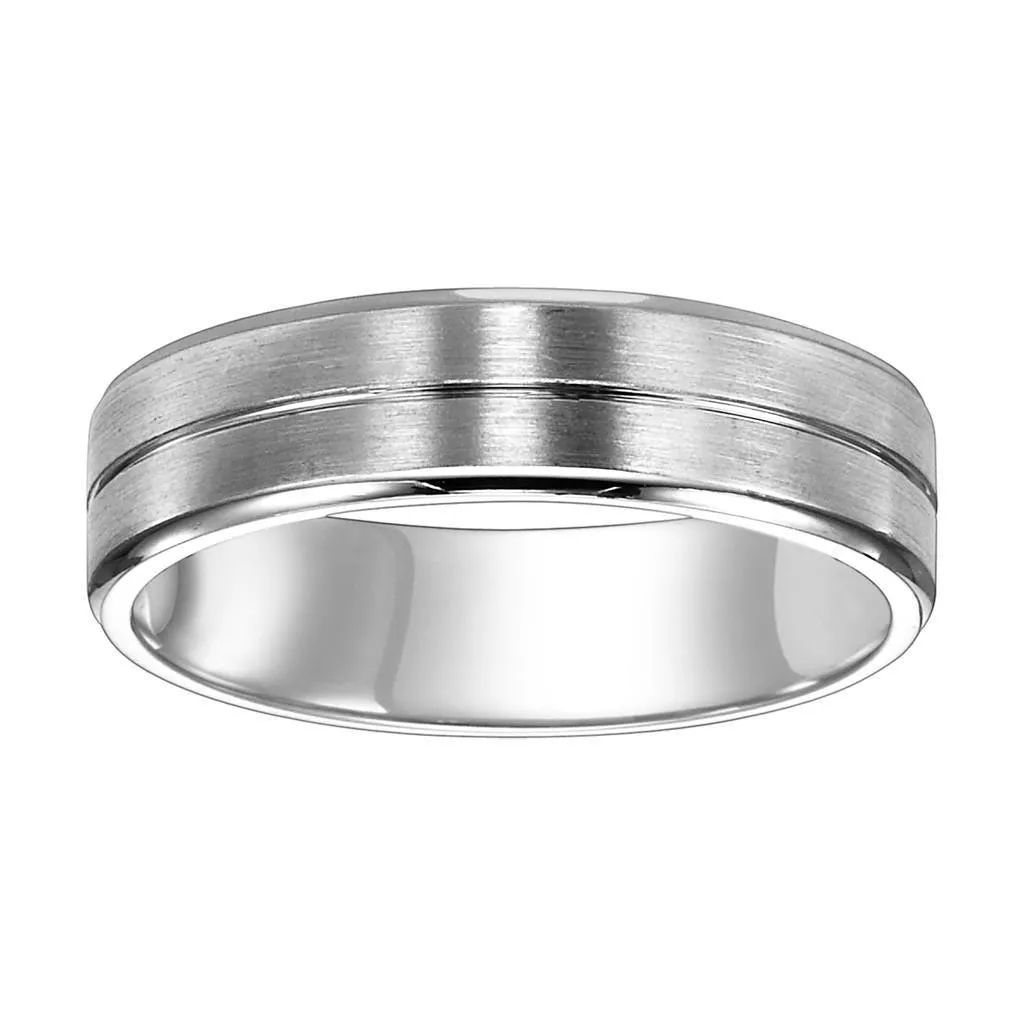 14k White Gold Satin Finished Women’s Wedding Band -with Polished Center Groove - 4mm - 8mm