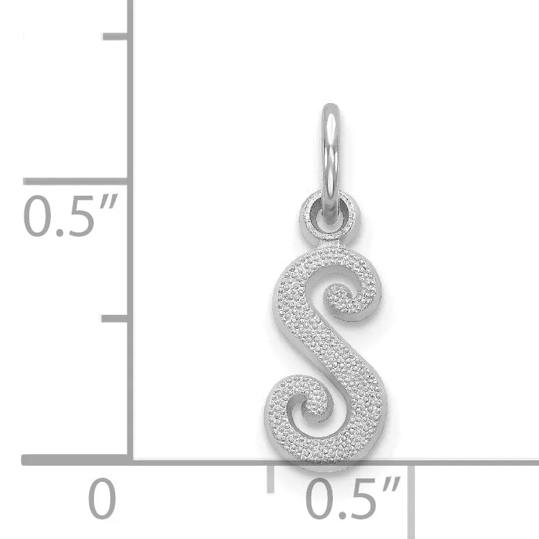 14K White Gold Small Size Casted Script Design Letter S Initial Charm Pendant