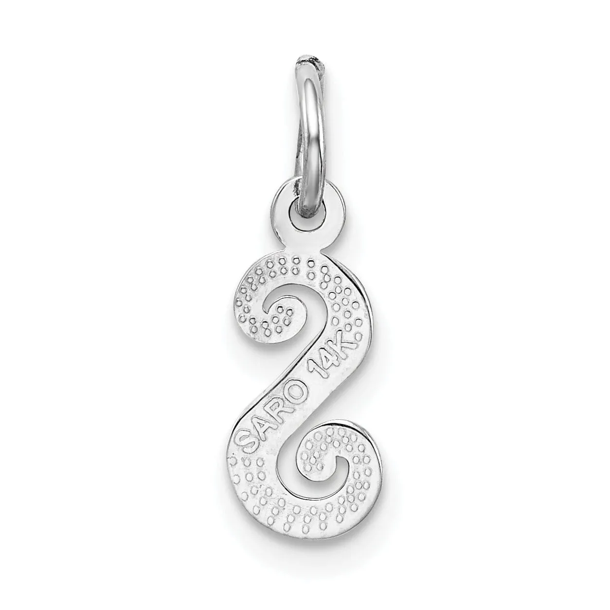 14K White Gold Small Size Casted Script Design Letter S Initial Charm Pendant