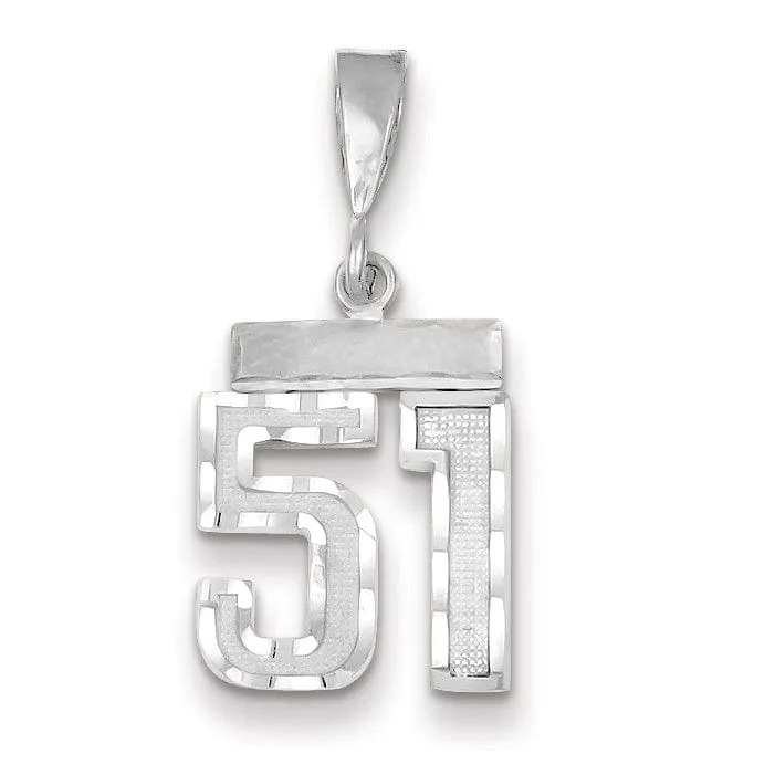 14k White Gold Small Size Diamond Cut Texture Finish Number 51 Charm Pendant