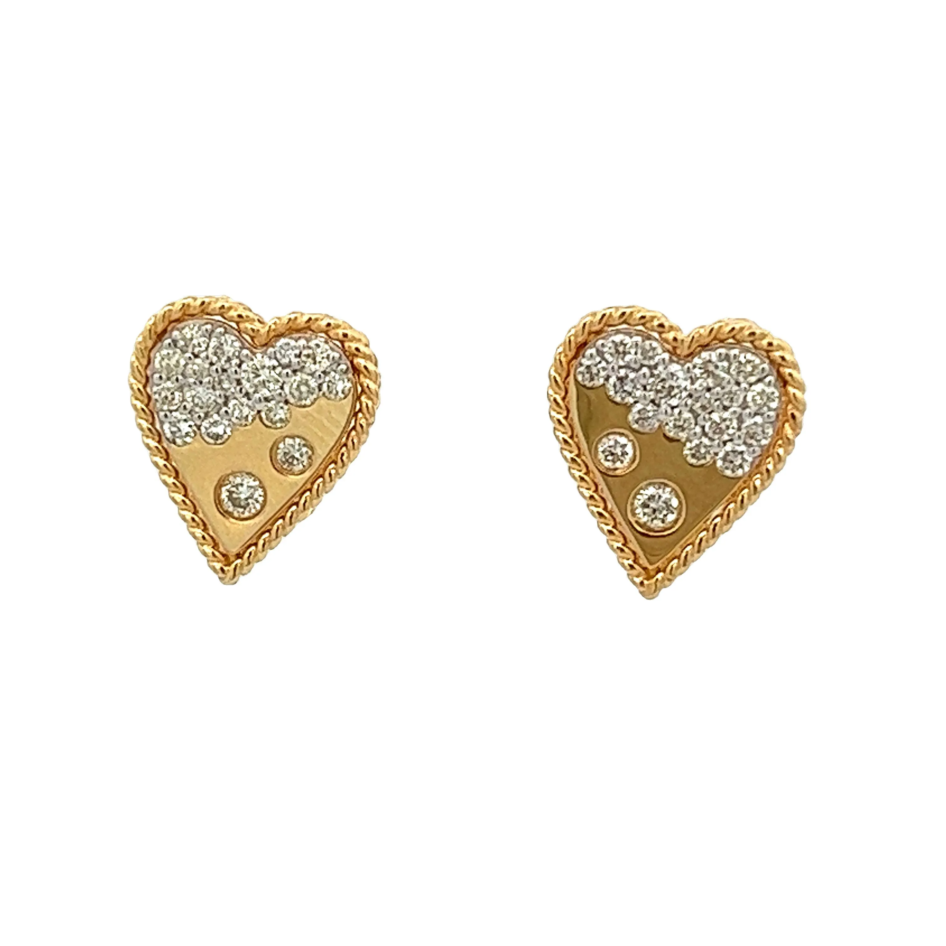 14k Yellow Gold Diamond Heart Studs