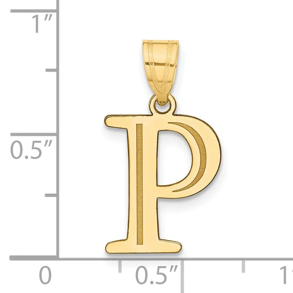 14k Yellow Gold Etched Finish Block Letter P Initial Design Pendant