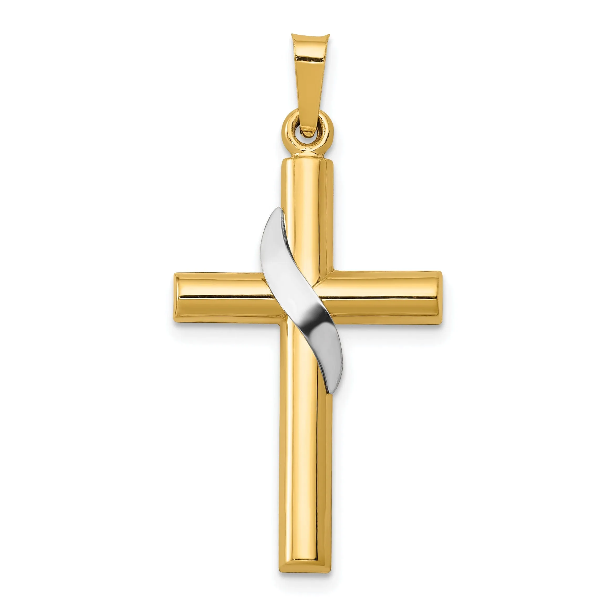 14k Yellow Gold Hollow Cross Charm