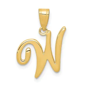 14K Yellow Gold Medium Size Script Design Letter W Initial Pendant