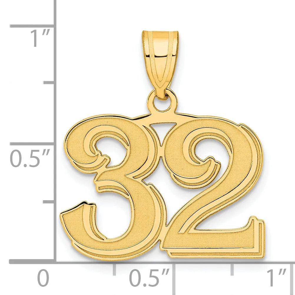 14k Yellow Gold Polished Etched Finish Number 32 Charm Pendant