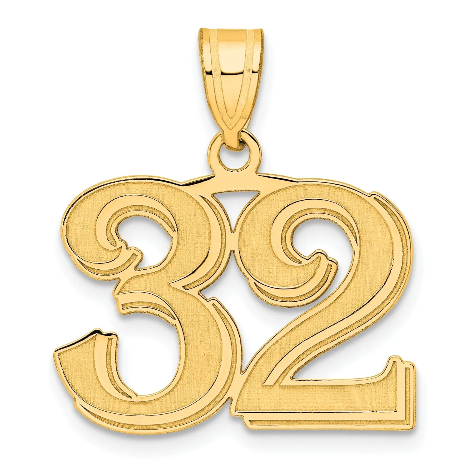 14k Yellow Gold Polished Etched Finish Number 32 Charm Pendant