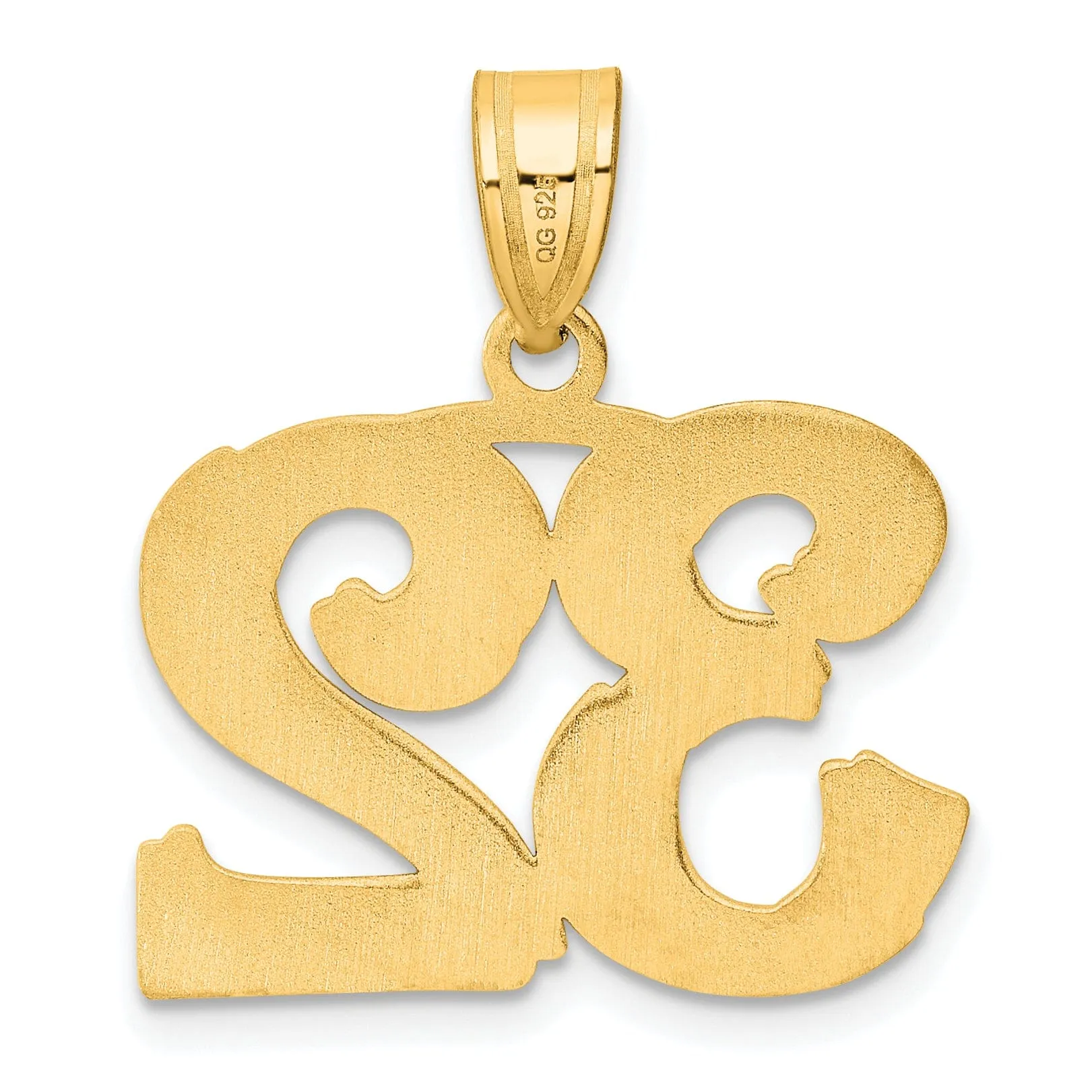 14k Yellow Gold Polished Etched Finish Number 32 Charm Pendant