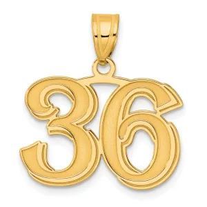 14k Yellow Gold Polished Etched Finish Number 36 Charm Pendant