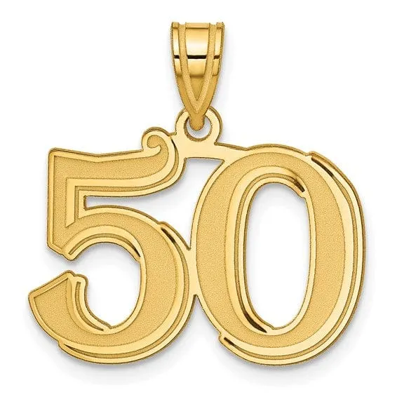 14k Yellow Gold Polished Etched Finish Number 50 Charm Pendant