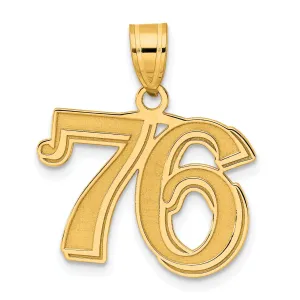 14k Yellow Gold Polished Etched Finish Number 76 Charm Pendant