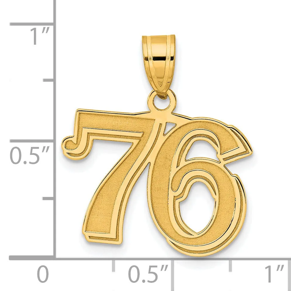 14k Yellow Gold Polished Etched Finish Number 76 Charm Pendant