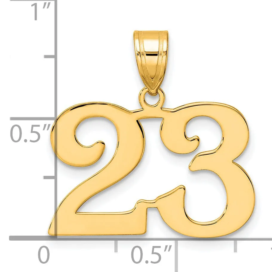 14k Yellow Gold Polished Finish Number 23 Charm Pendant