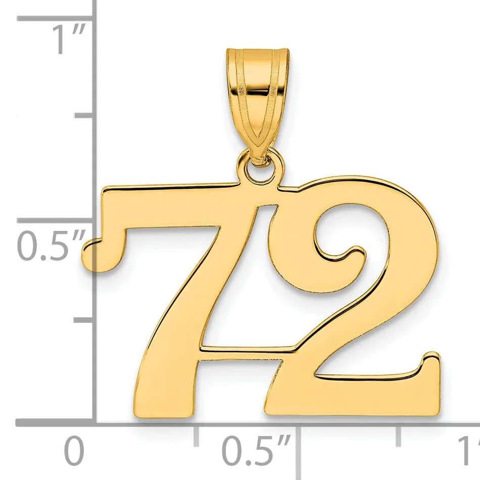 14k Yellow Gold Polished Finish Number 72 Charm Pendant