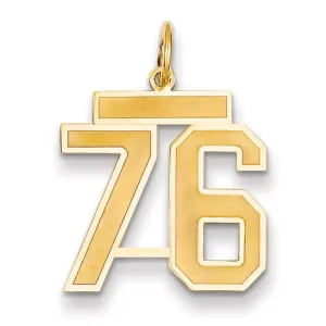 14k Yellow Gold Satin Brush Finish Medium Size Number 76 Charm Pendant