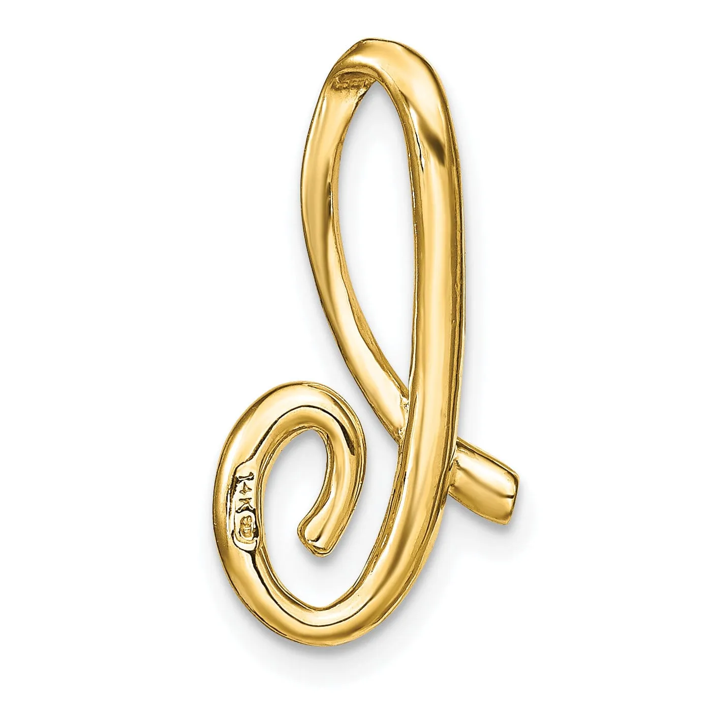 14k Yellow Gold Script Design Large Letter B Initial Slide Pendant