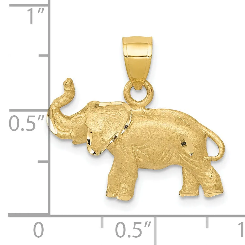 14k Yellow Gold Solid Diamond Cut Brushed Finish Elephant Charm Pendant