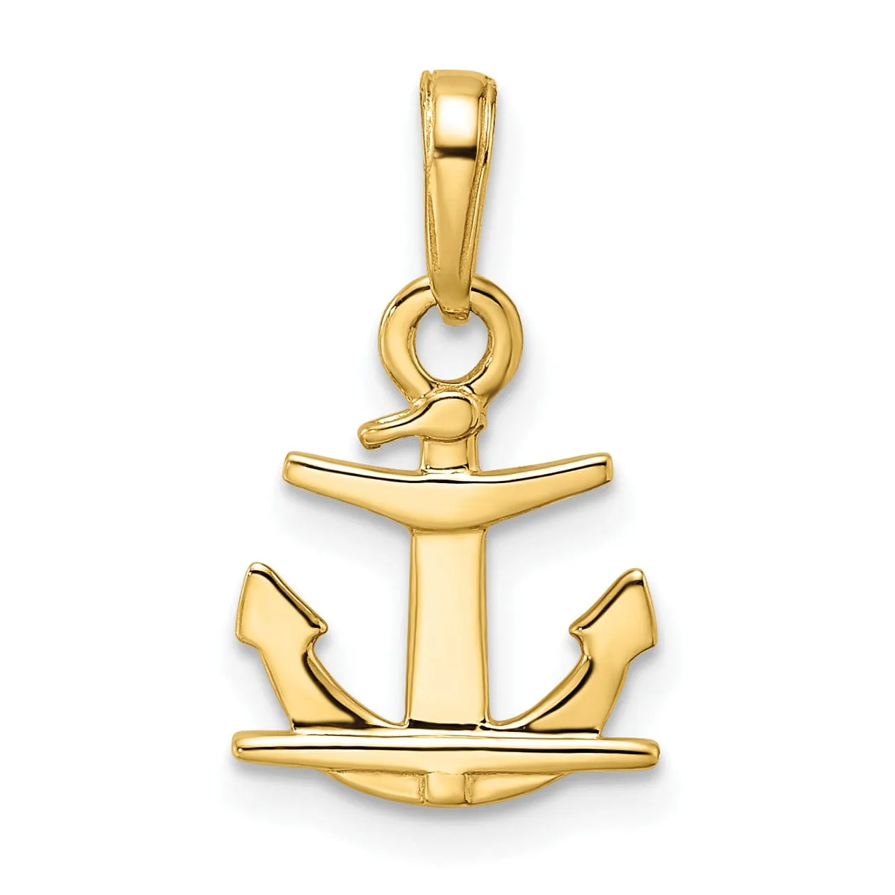 14kYellow Gold White Rhodium Diamond Cut Polished Finish Solid  Anchor Charm Pendant