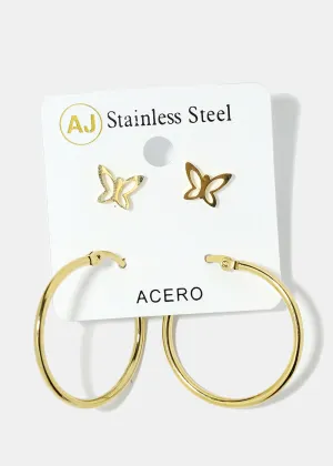 2-Pair Stud & Hoop Earrings