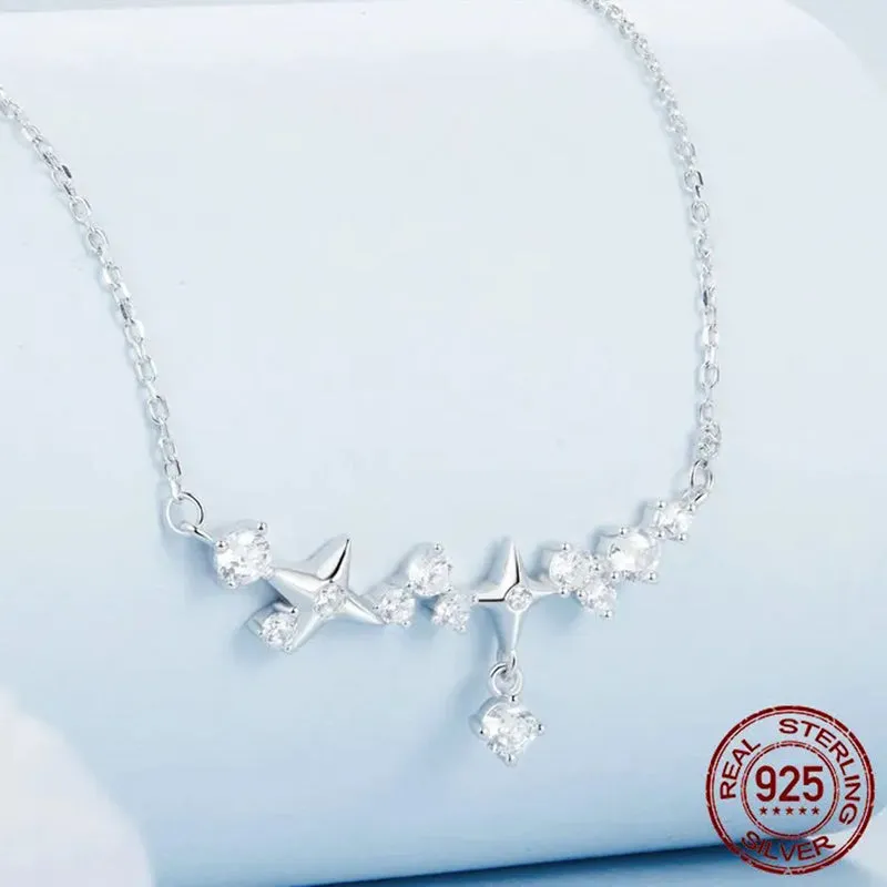 925 Sterling Silver Jewelry Starry Pendant Necklace for Women Teen Girls CZ Elegant Fashion Necklace