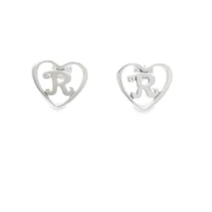 A434 Heart Letter R Post Earrings