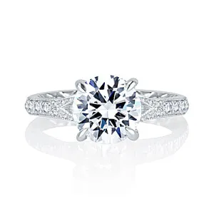 A.JAFFE Unique Floral Split Shank Four Prong Round Diamond Quilted Engagement Ring MES765Q/173