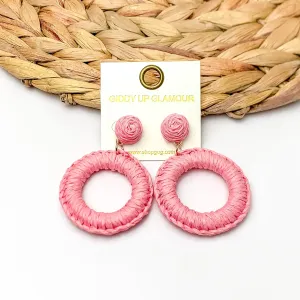 Beachside Café Raffia Wrapped Circle Earrings in Light Pink