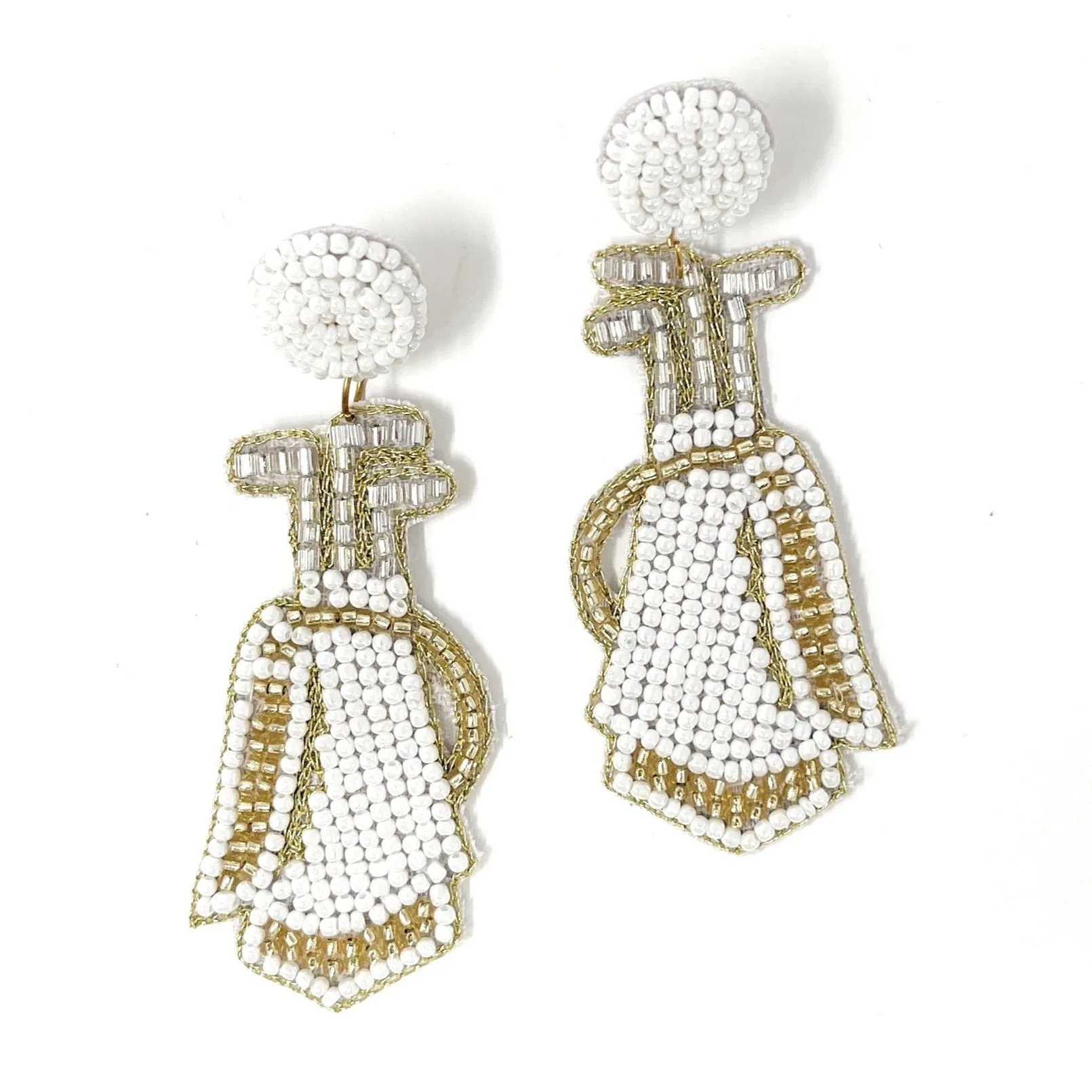 Beaded White Golf Bag Earrings