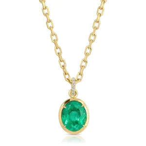 BEZELED COLOMBIAN OVAL EMERALD PENDANT WITH DIAMOND BAIL