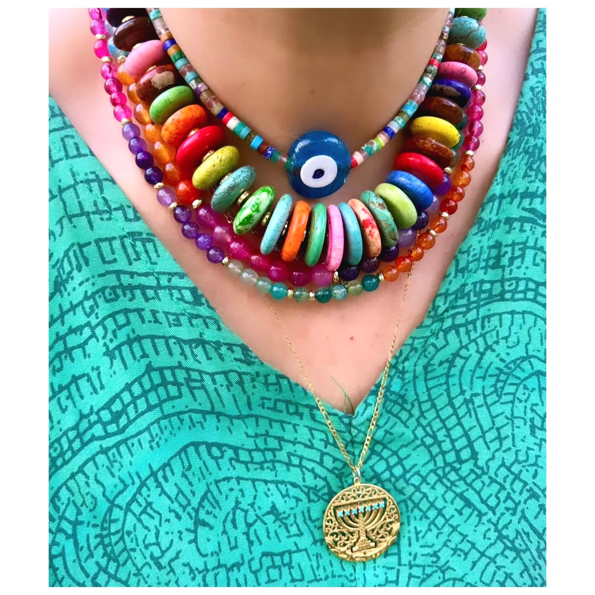 Biggie Blue Nazar Multi Heishi Necklace