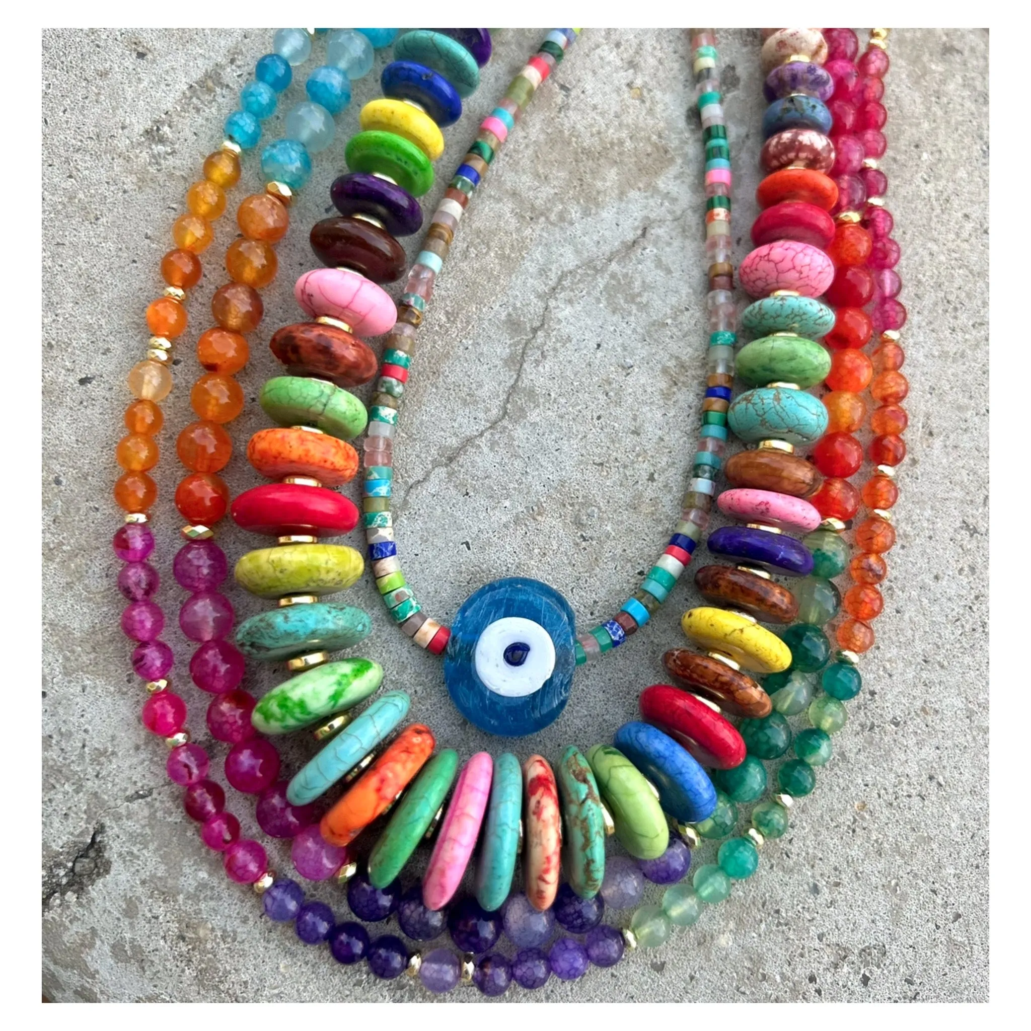 Biggie Blue Nazar Multi Heishi Necklace