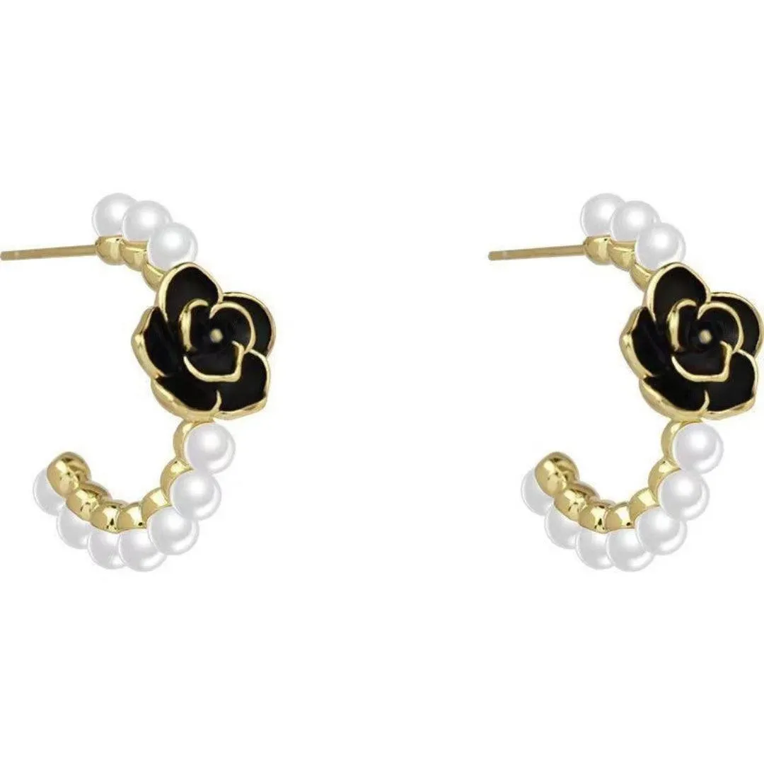 black rose earrings