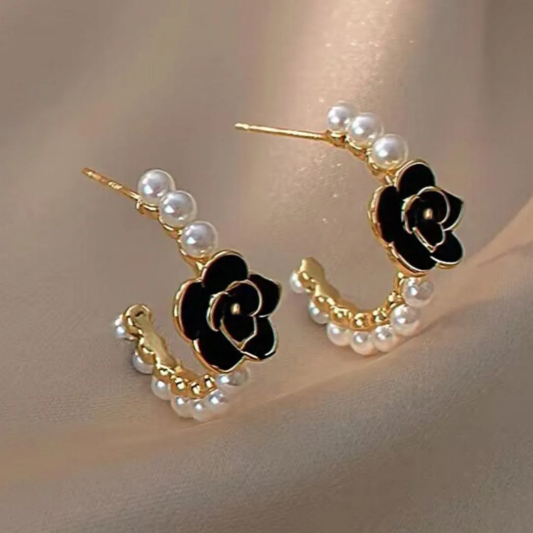 black rose earrings